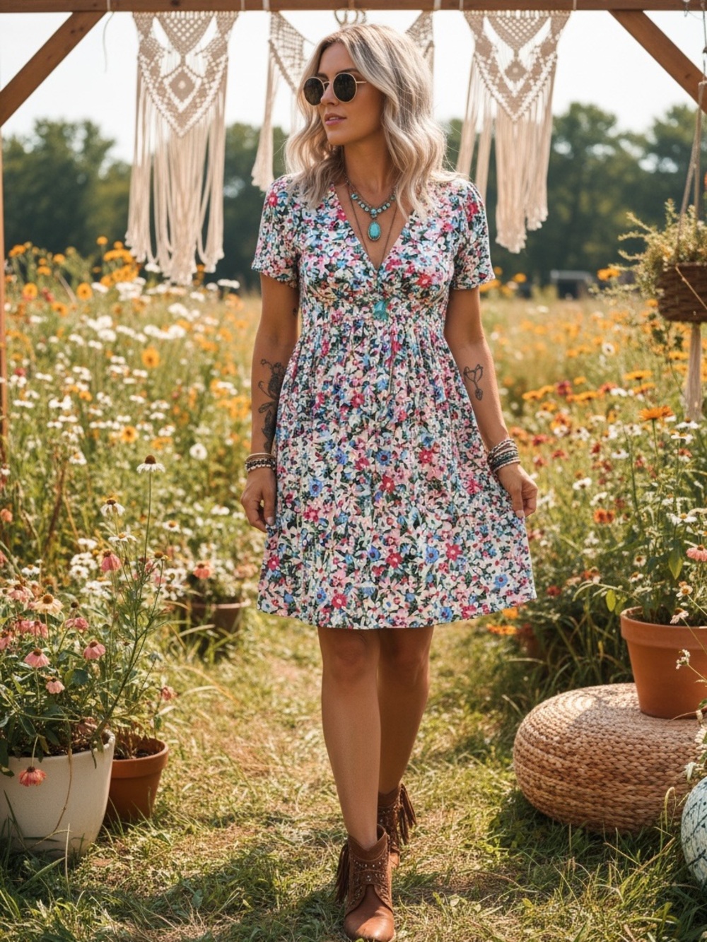 Ardene Pink and Blue Floral V-Neck Dress Size Small NWT - Picture 14 of 14